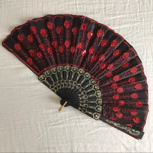 Red Sequined Hand Fan